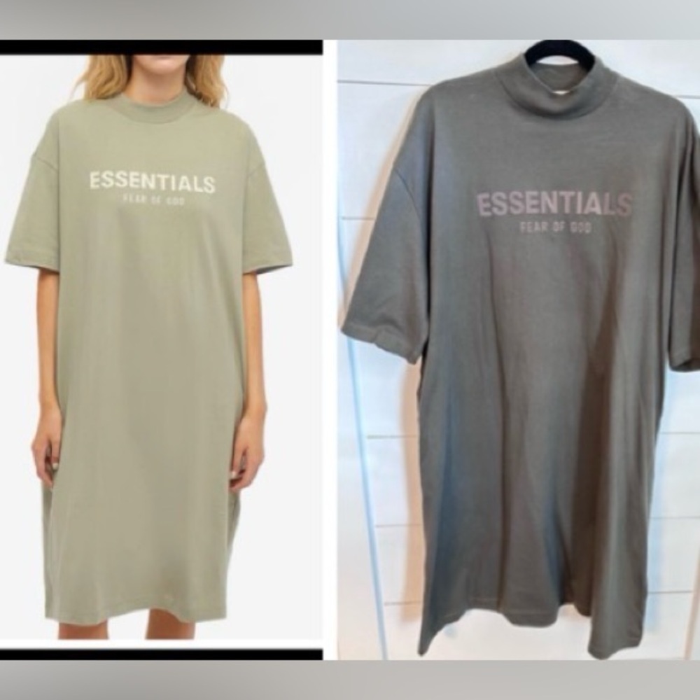 ESSENTIALS FEAR OF GOD M Olive 100% cotton pocket T-Shirt dress contemporary